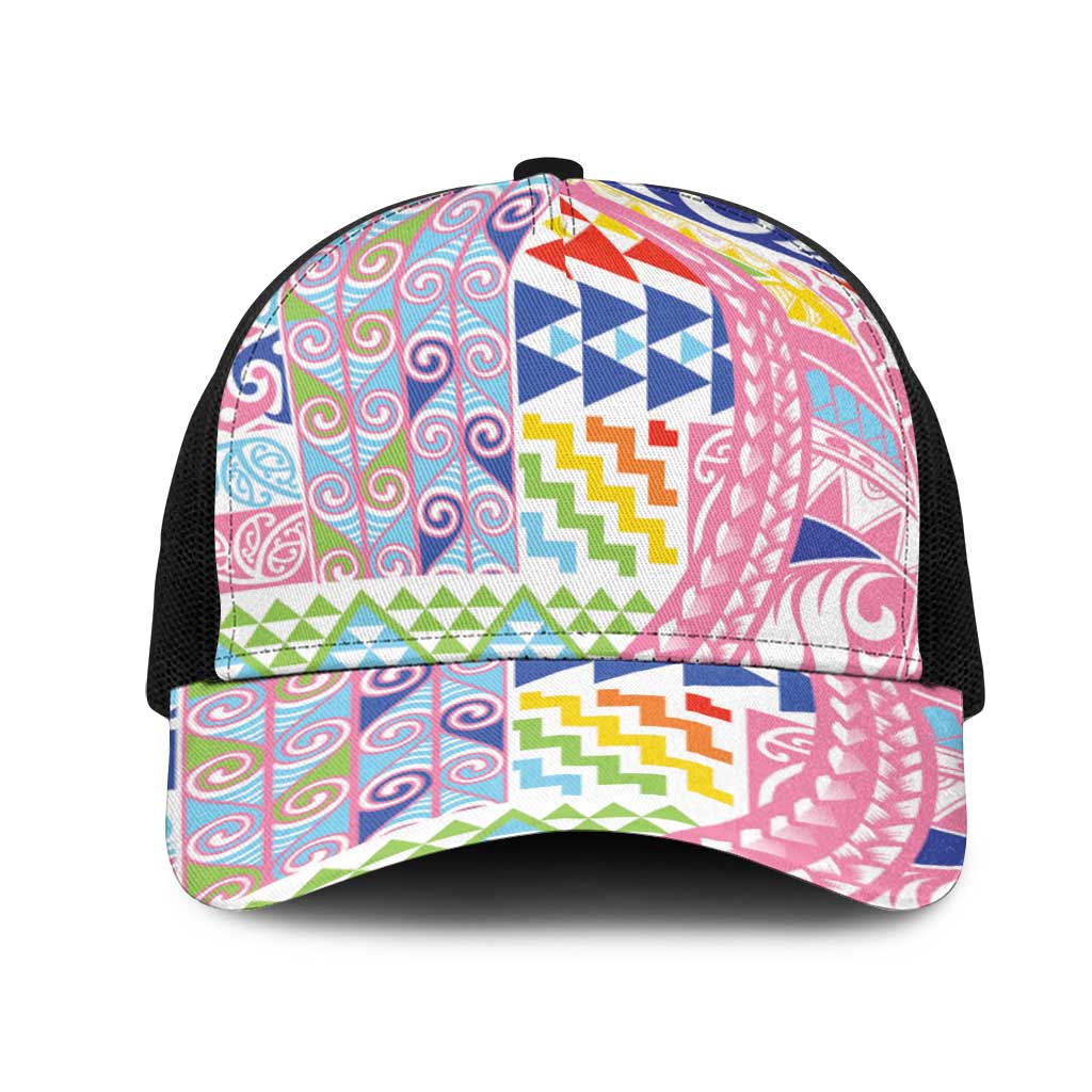 Maori Kowhaiwhai Taniko Patchwork Rainbow Motifs Mesh Trucker Cap