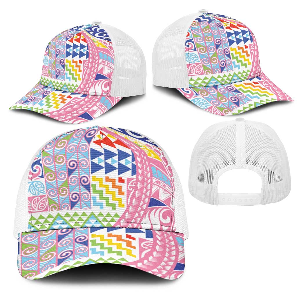 Maori Kowhaiwhai Taniko Patchwork Rainbow Motifs Mesh Trucker Cap