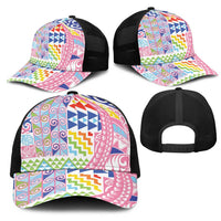 Maori Kowhaiwhai Taniko Patchwork Rainbow Motifs Mesh Trucker Cap