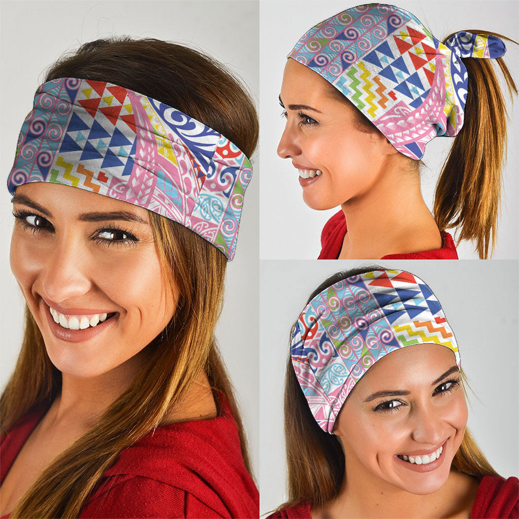 Maori Kowhaiwhai Taniko Patchwork Rainbow Motifs Neck Gaiter LT9 - Polynesian Pride