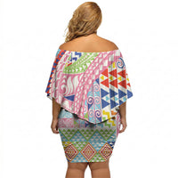 Maori Kowhaiwhai Taniko Patchwork Rainbow Motifs Off Shoulder Short Dress LT9 - Polynesian Pride