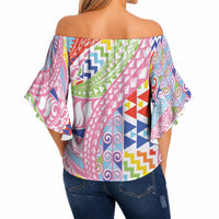 Maori Kowhaiwhai Taniko Patchwork Rainbow Motifs Off Shoulder Wrap Waist Top LT9 - Polynesian Pride