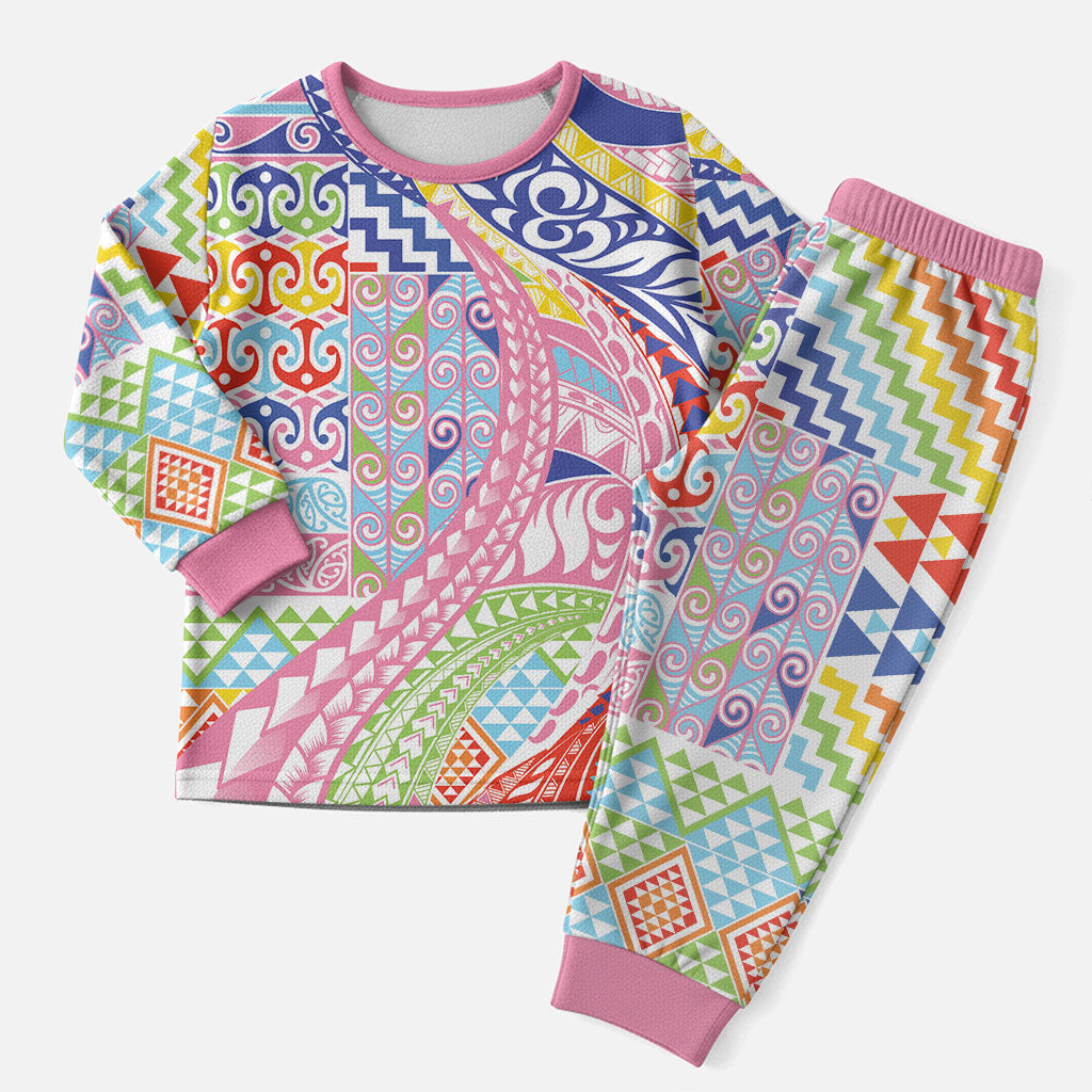 Maori Kowhaiwhai Taniko Patchwork Rainbow Motifs Christmas Pajama Set