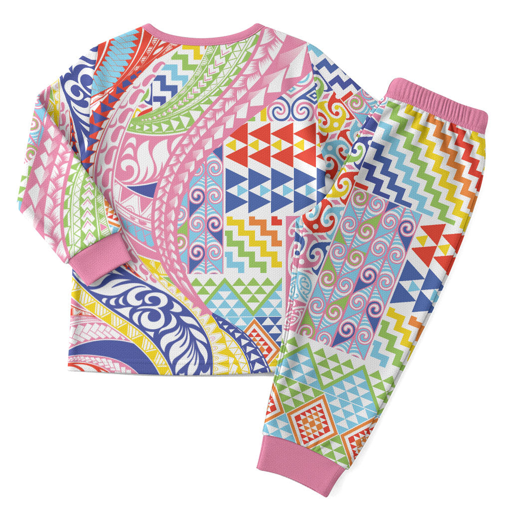 Maori Kowhaiwhai Taniko Patchwork Rainbow Motifs Christmas Pajama Set