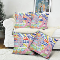 Maori Kowhaiwhai Taniko Patchwork Rainbow Motifs Pillow Cover