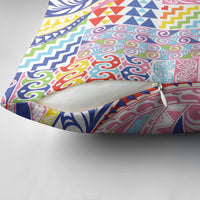 Maori Kowhaiwhai Taniko Patchwork Rainbow Motifs Pillow Cover