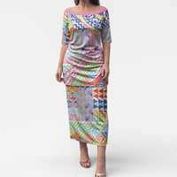 Maori Kowhaiwhai Taniko Patchwork Rainbow Motifs Puletasi LT9 Long Dress Rainbow - Polynesian Pride