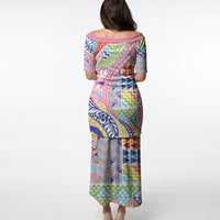 Maori Kowhaiwhai Taniko Patchwork Rainbow Motifs Puletasi LT9 - Polynesian Pride