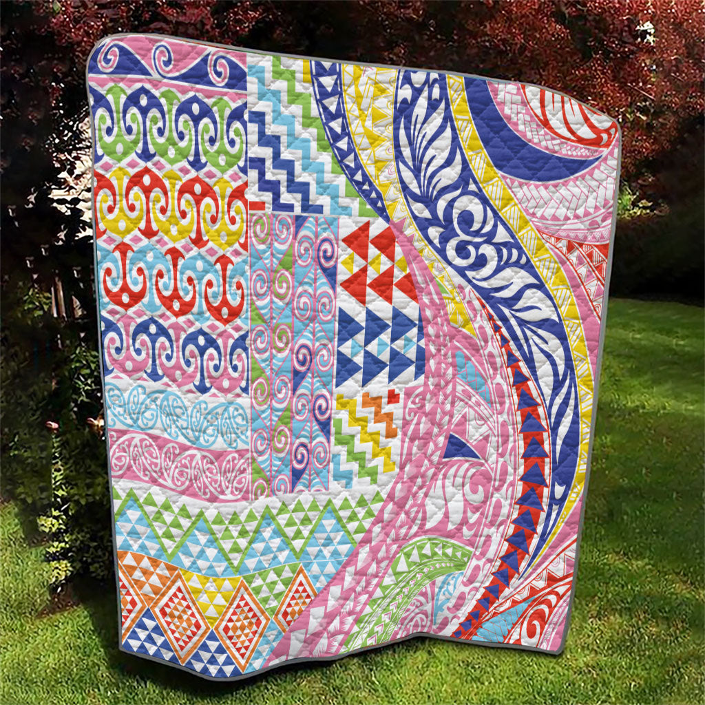 Maori Kowhaiwhai Taniko Patchwork Rainbow Motifs Quilt