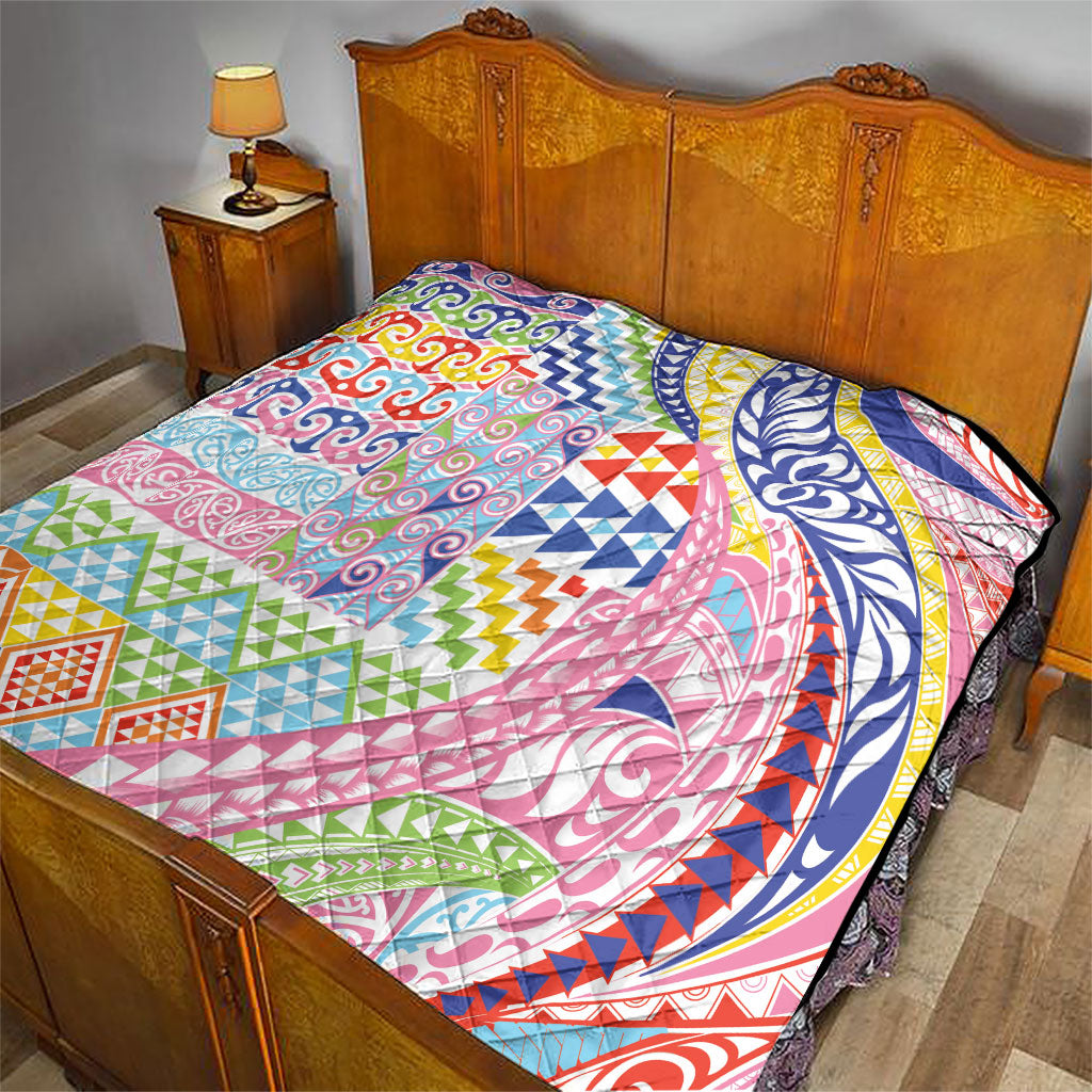 Maori Kowhaiwhai Taniko Patchwork Rainbow Motifs Quilt