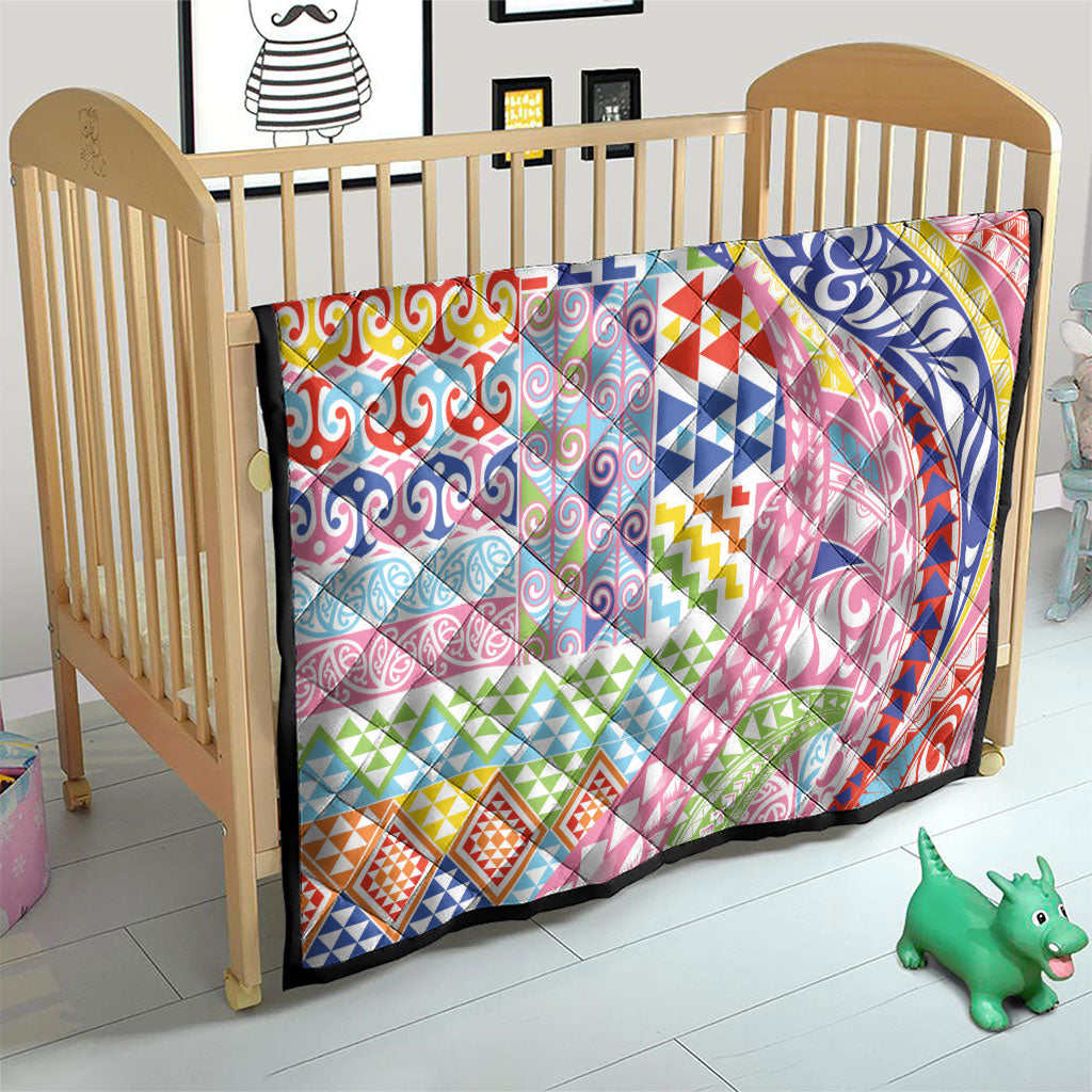 Maori Kowhaiwhai Taniko Patchwork Rainbow Motifs Quilt