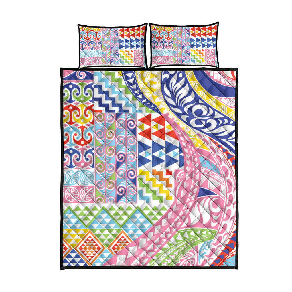 Maori Kowhaiwhai Taniko Patchwork Rainbow Motifs Quilt Bed Set LT9 - Polynesian Pride