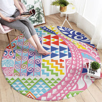 Maori Kowhaiwhai Taniko Patchwork Rainbow Motifs Round Carpet LT9 - Polynesian Pride