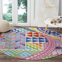 Maori Kowhaiwhai Taniko Patchwork Rainbow Motifs Round Carpet LT9 - Polynesian Pride