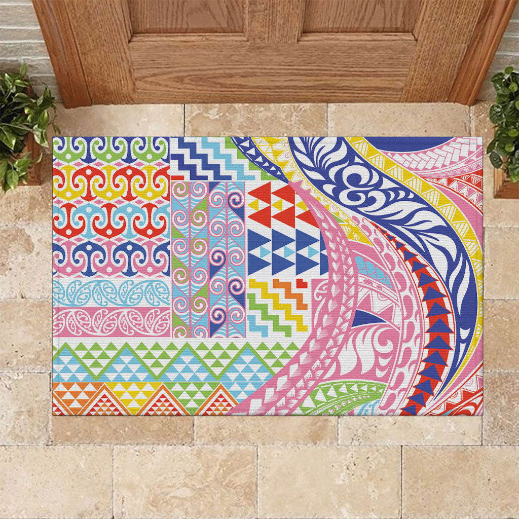 Maori Kowhaiwhai Taniko Patchwork Rainbow Motifs Rubber Doormat LT9 Rainbow - Polynesian Pride