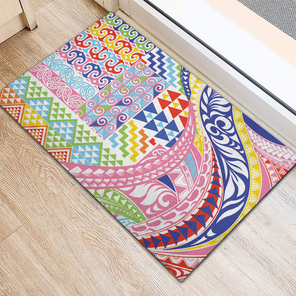 Maori Kowhaiwhai Taniko Patchwork Rainbow Motifs Rubber Doormat LT9 - Polynesian Pride