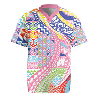 Maori Kowhaiwhai Taniko Patchwork Rainbow Motifs Rugby Jersey LT9 Rainbow - Polynesian Pride