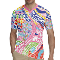 Maori Kowhaiwhai Taniko Patchwork Rainbow Motifs Rugby Jersey LT9 - Polynesian Pride