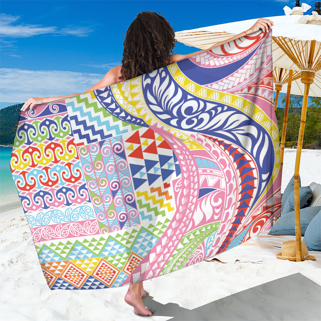 Maori Kowhaiwhai Taniko Patchwork Rainbow Motifs Sarong