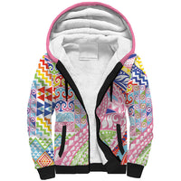 Maori Kowhaiwhai Taniko Patchwork Rainbow Motifs Sherpa Hoodie LT9 Unisex Rainbow - Polynesian Pride