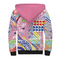 Maori Kowhaiwhai Taniko Patchwork Rainbow Motifs Sherpa Hoodie LT9 - Polynesian Pride