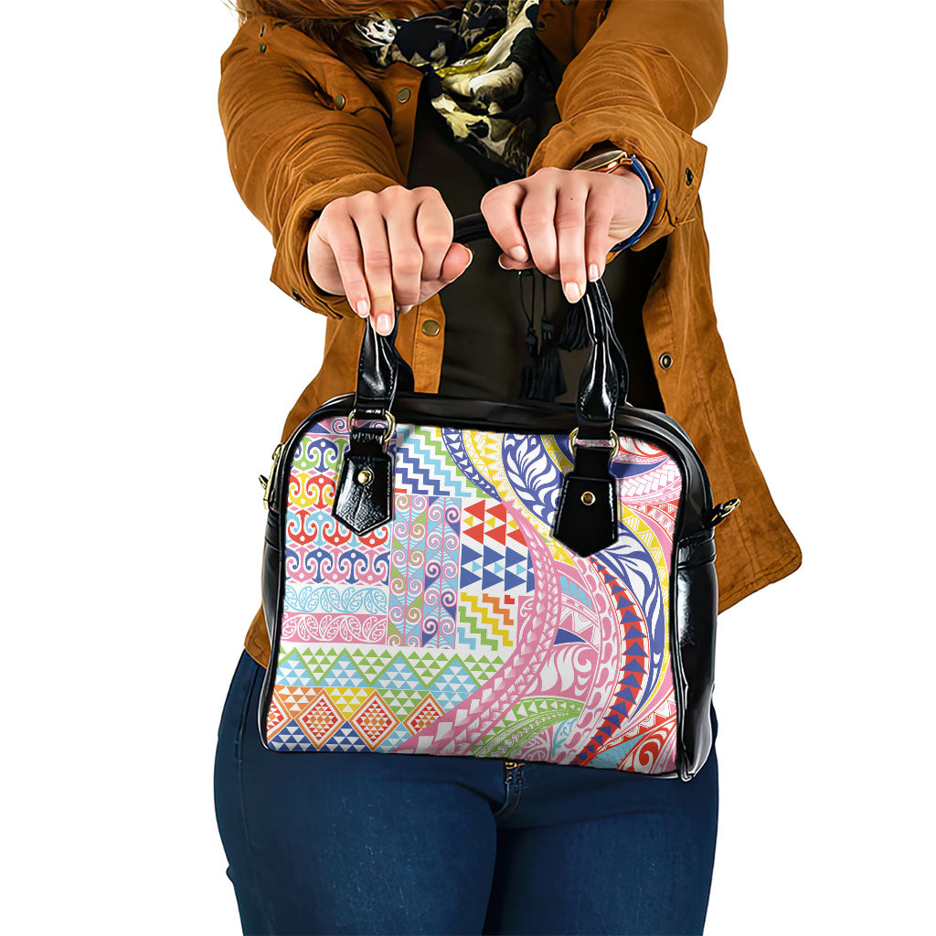 Maori Kowhaiwhai Taniko Patchwork Rainbow Motifs Shoulder Handbag LT9 One Size Rainbow - Polynesian Pride