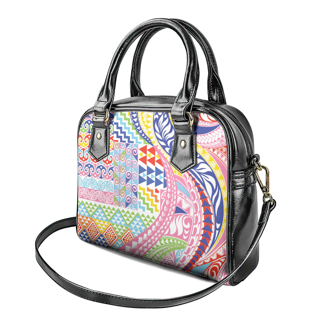 Maori Kowhaiwhai Taniko Patchwork Rainbow Motifs Shoulder Handbag LT9 - Polynesian Pride