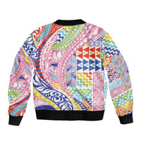 Maori Kowhaiwhai Taniko Patchwork Rainbow Motifs Sleeve Zip Bomber Jacket