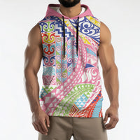 Maori Kowhaiwhai Taniko Patchwork Rainbow Motifs Sleeveless Hoodie LT9 - Polynesian Pride