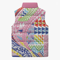 Maori Kowhaiwhai Taniko Patchwork Rainbow Motifs Sleeveless Puffer Jacket LT9 - Polynesian Pride