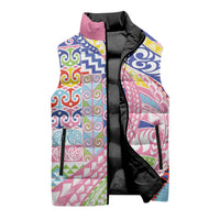 Maori Kowhaiwhai Taniko Patchwork Rainbow Motifs Sleeveless Puffer Jacket LT9 - Polynesian Pride