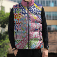 Maori Kowhaiwhai Taniko Patchwork Rainbow Motifs Sleeveless Puffer Jacket LT9 - Polynesian Pride