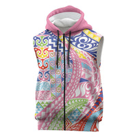 Maori Kowhaiwhai Taniko Patchwork Rainbow Motifs Sleeveless Zip Hoodie LT9 Rainbow - Polynesian Pride