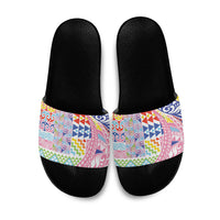 Maori Kowhaiwhai Taniko Patchwork Rainbow Motifs Slide Sandals LT9 Rainbow - Polynesian Pride
