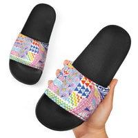 Maori Kowhaiwhai Taniko Patchwork Rainbow Motifs Slide Sandals LT9 - Polynesian Pride