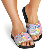 Maori Kowhaiwhai Taniko Patchwork Rainbow Motifs Slide Sandals LT9 - Polynesian Pride