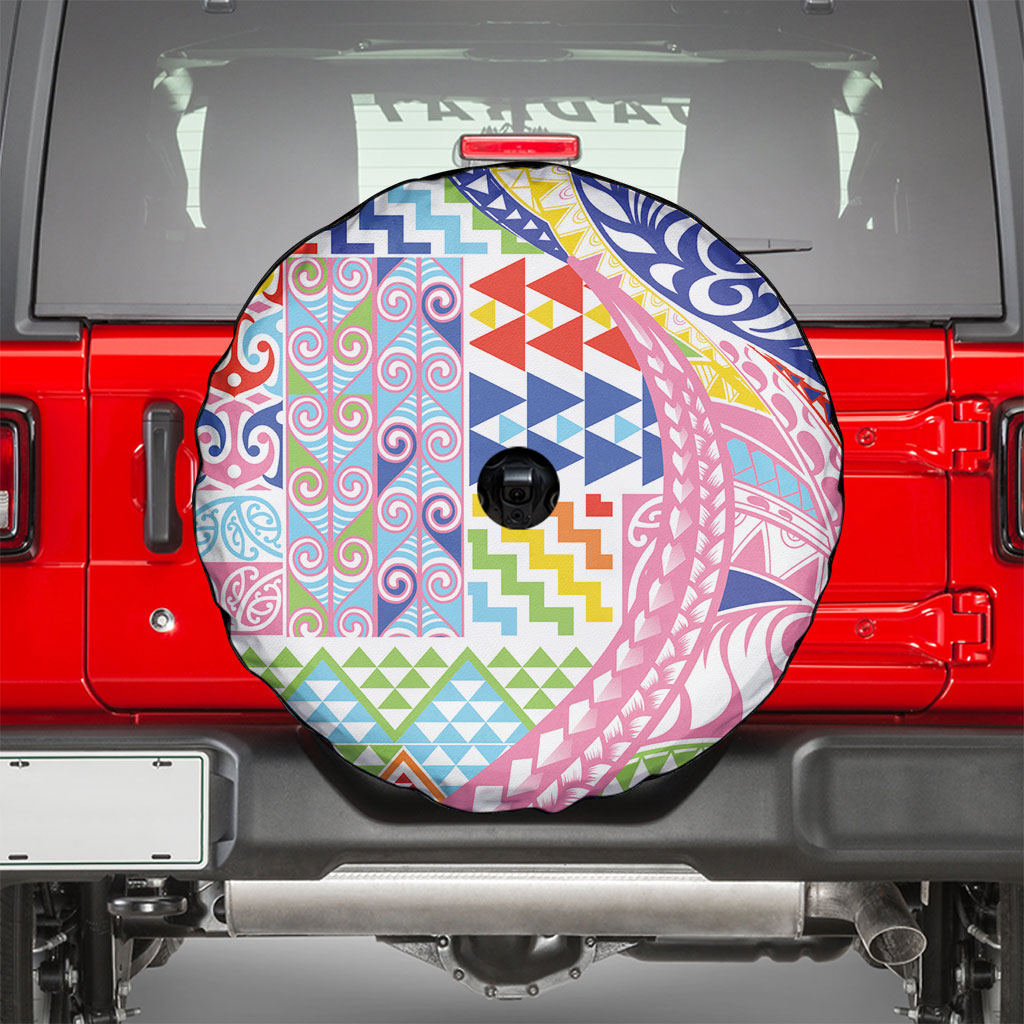 Maori Kowhaiwhai Taniko Patchwork Rainbow Motifs Spare Tire Cover LT9 - Polynesian Pride