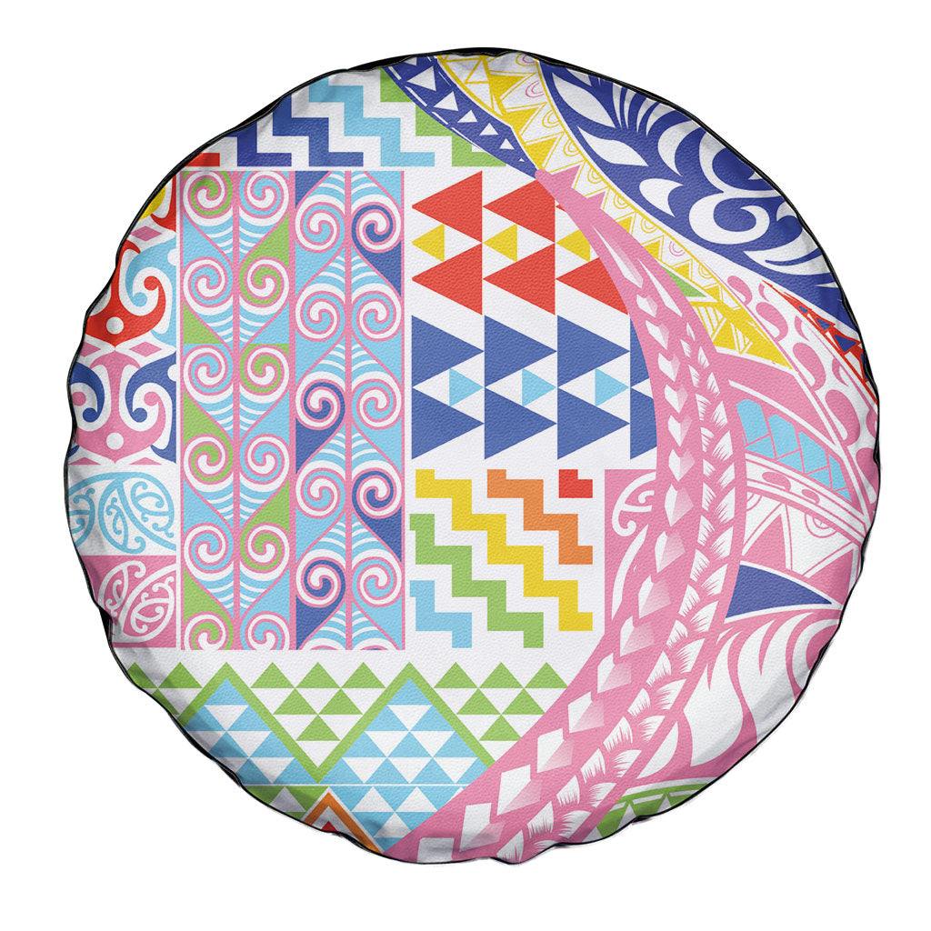 Maori Kowhaiwhai Taniko Patchwork Rainbow Motifs Spare Tire Cover LT9 - Polynesian Pride