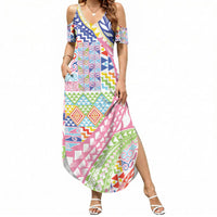 Maori Kowhaiwhai Taniko Patchwork Rainbow Motifs Summer Maxi Dress LT9 Women Rainbow - Polynesian Pride