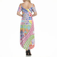 Maori Kowhaiwhai Taniko Patchwork Rainbow Motifs Summer Maxi Dress LT9 - Polynesian Pride