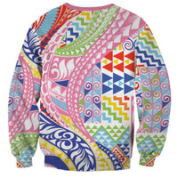 Maori Kowhaiwhai Taniko Patchwork Rainbow Motifs Sweatshirt