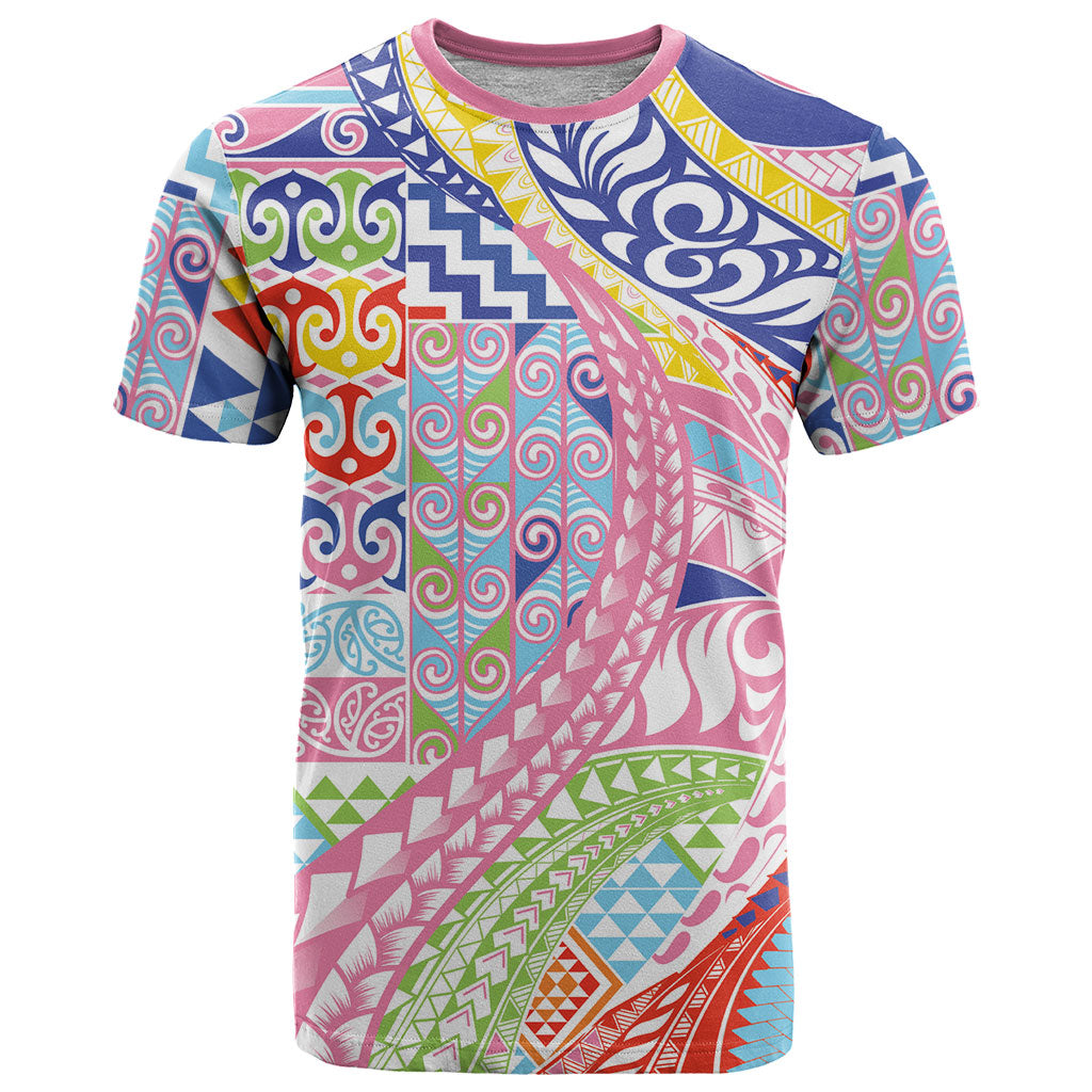 Maori Kowhaiwhai Taniko Patchwork Rainbow Motifs T Shirt LT9 Rainbow - Polynesian Pride
