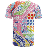 Maori Kowhaiwhai Taniko Patchwork Rainbow Motifs T Shirt LT9 - Polynesian Pride