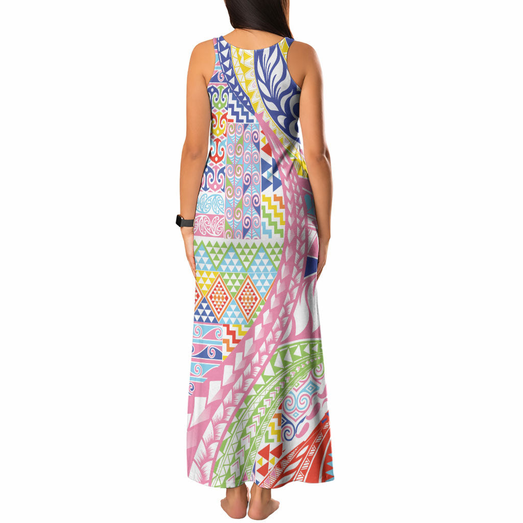 Maori Kowhaiwhai Taniko Patchwork Rainbow Motifs Tank Maxi Dress LT9 - Polynesian Pride