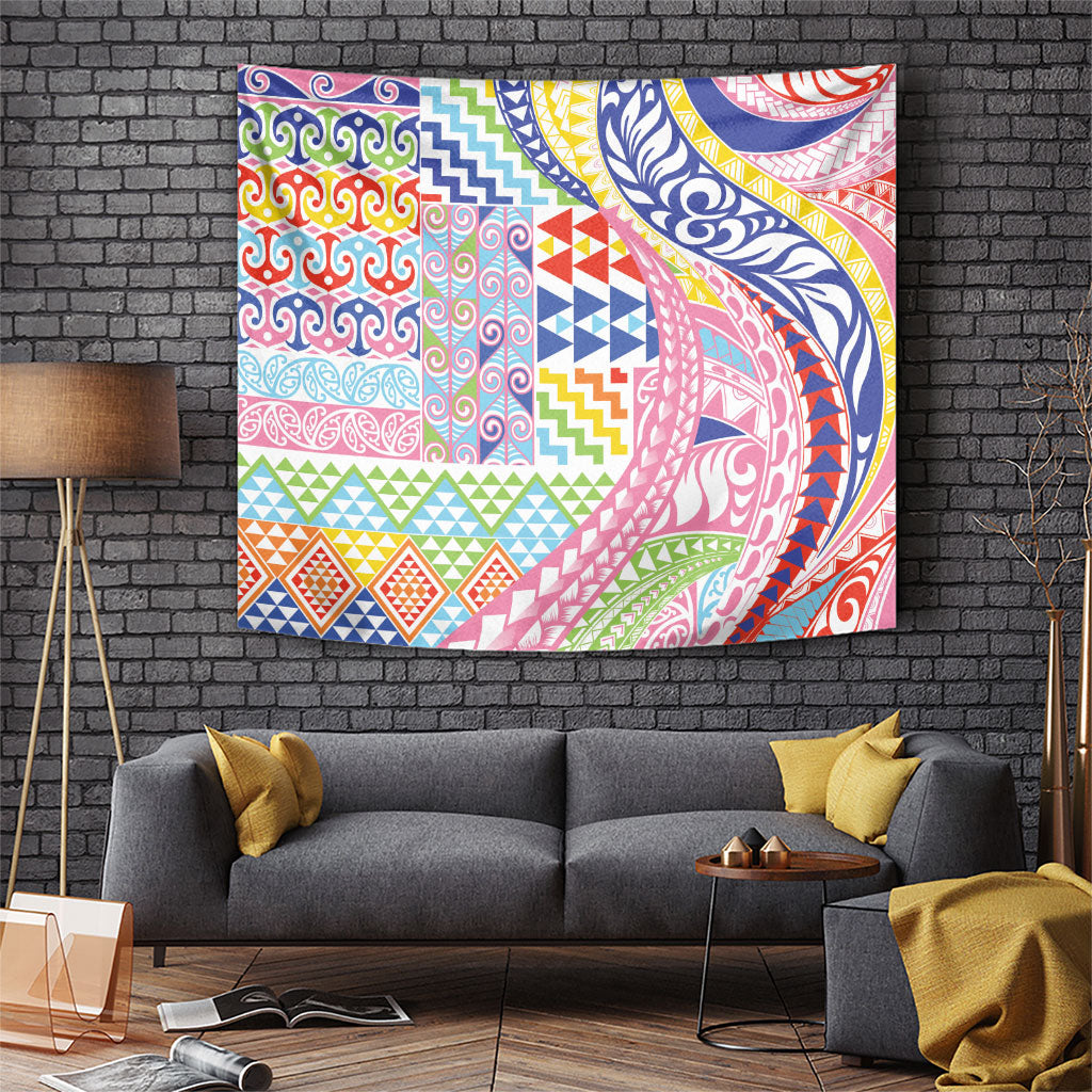 Maori Kowhaiwhai Taniko Patchwork Rainbow Motifs Tapestry LT9 Rainbow - Polynesian Pride