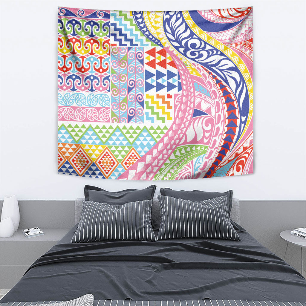 Maori Kowhaiwhai Taniko Patchwork Rainbow Motifs Tapestry LT9 - Polynesian Pride