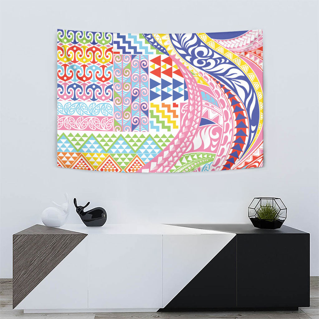 Maori Kowhaiwhai Taniko Patchwork Rainbow Motifs Tapestry LT9 - Polynesian Pride