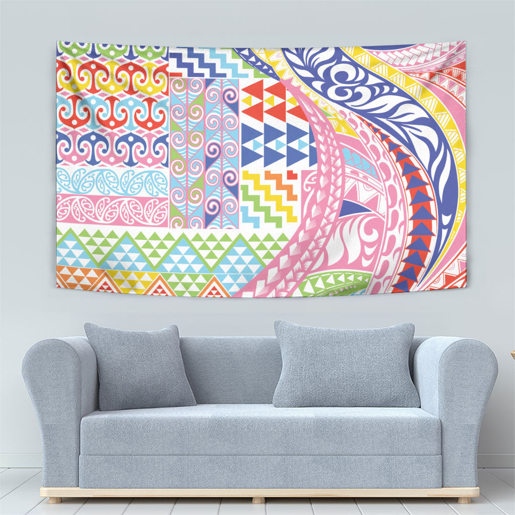 Maori Kowhaiwhai Taniko Patchwork Rainbow Motifs Tapestry LT9 - Polynesian Pride