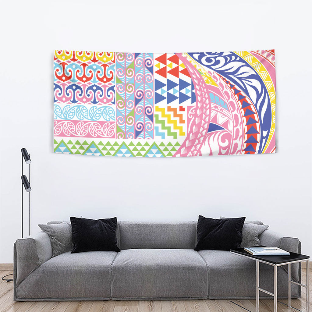 Maori Kowhaiwhai Taniko Patchwork Rainbow Motifs Tapestry LT9 - Polynesian Pride