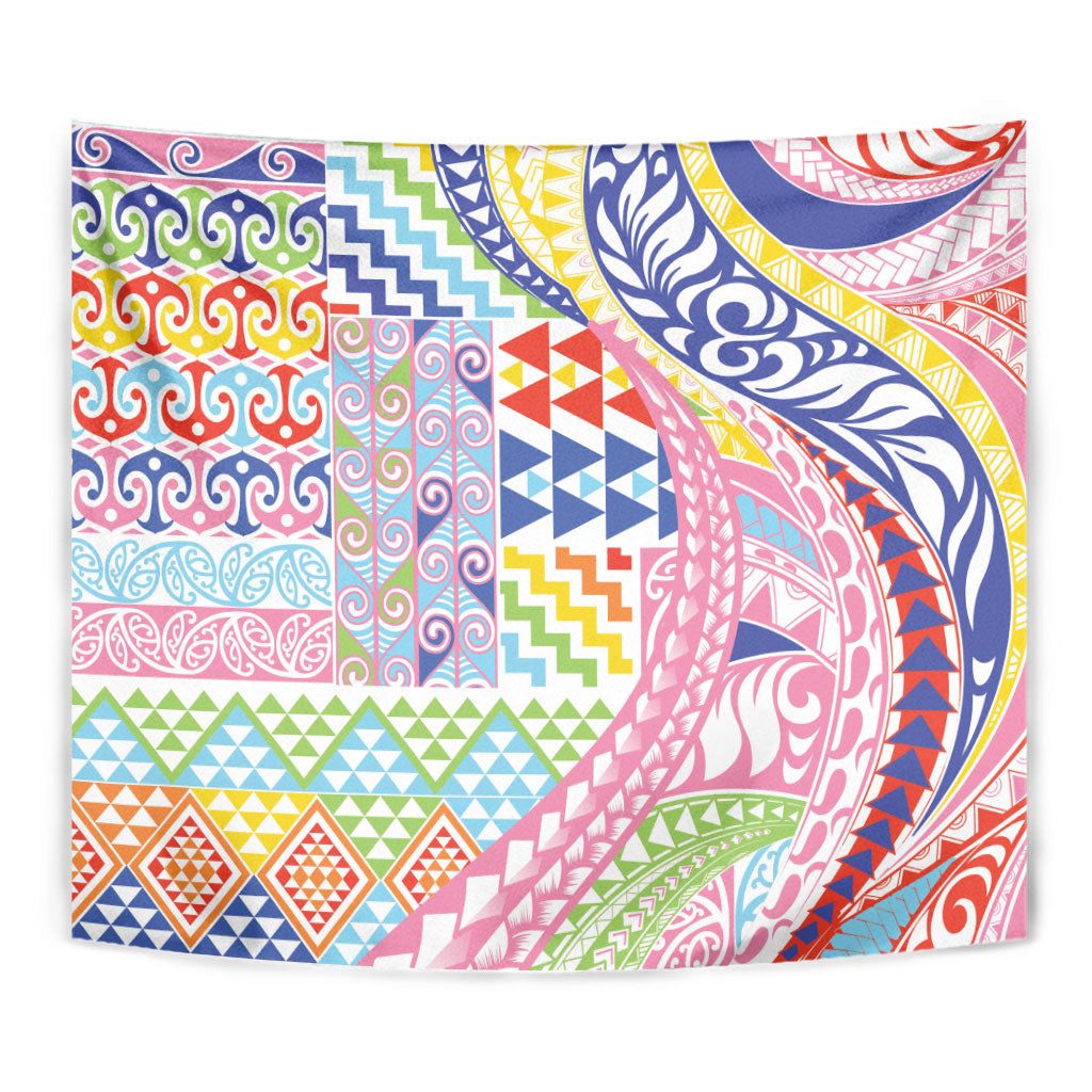 Maori Kowhaiwhai Taniko Patchwork Rainbow Motifs Tapestry LT9 - Polynesian Pride